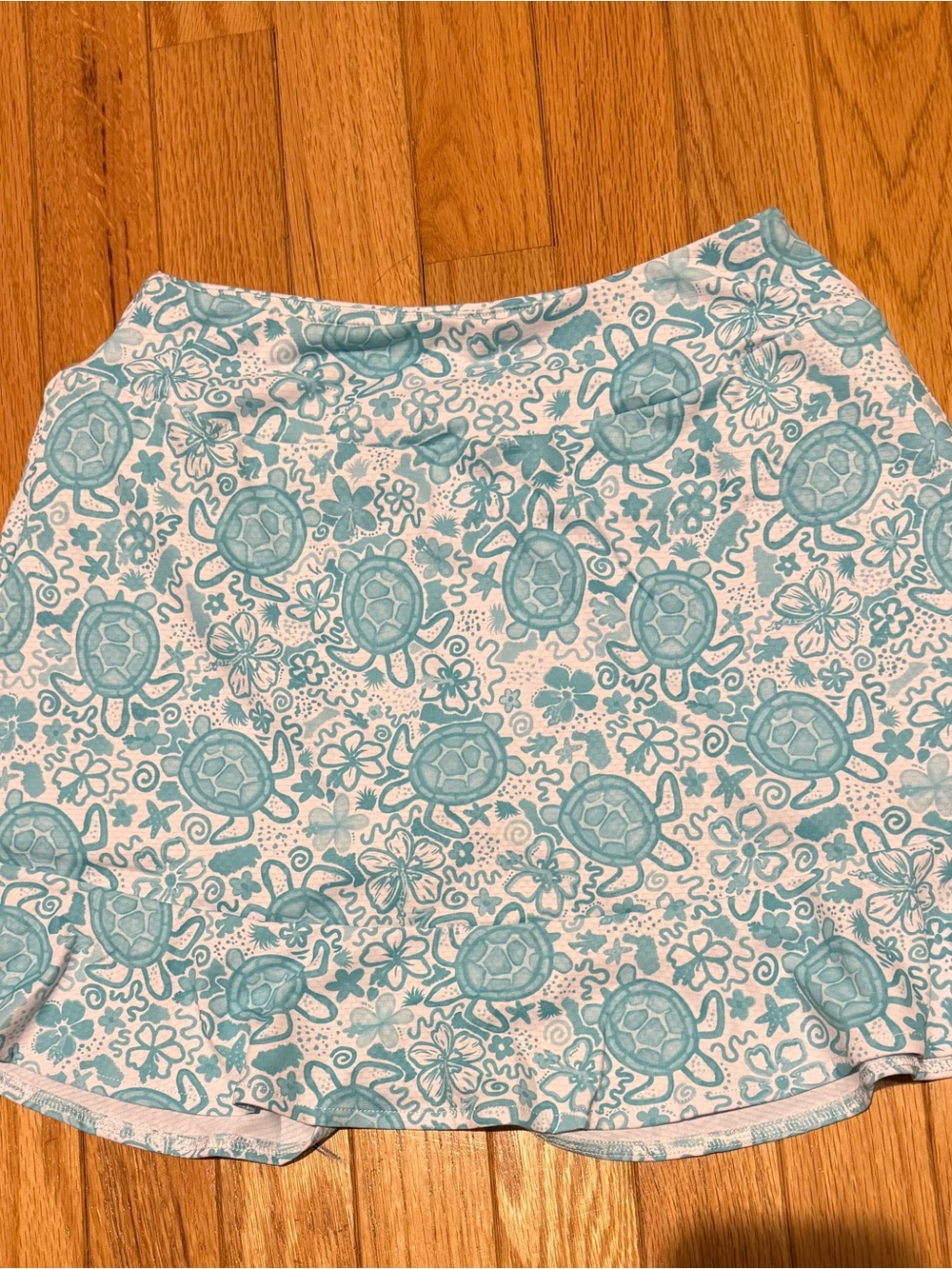 Gottex White and Aqua Turtle Print Skater Skirt